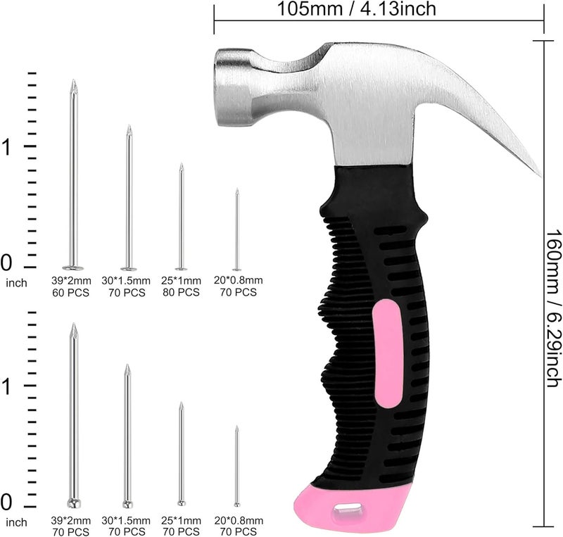 KURUI 700PCs Small Nails for Hanging Pictures & 8oz Small Hammer for Women, Pink Tool for Hanging Canvas Wall Art/Tapestry/Frame, Hardware Nails Assortment Kit for Living Room/Bedroom/Outdoor Decor - Image 2